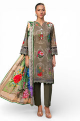 UAE-3 Piece Printed Cross Hatch Suit with Lawn Dupatta