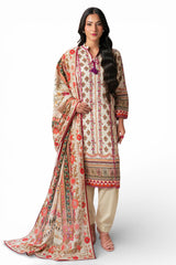 UAE-3 Piece Printed Cross Hatch Suit with Lawn Dupatta