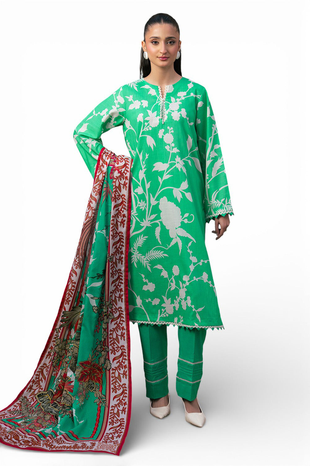 UAE-3 Piece Printed Cross Hatch Suit with Lawn Dupatta