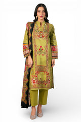 UAE-3 Piece Printed Cross Hatch Suit with Lawn Dupatta