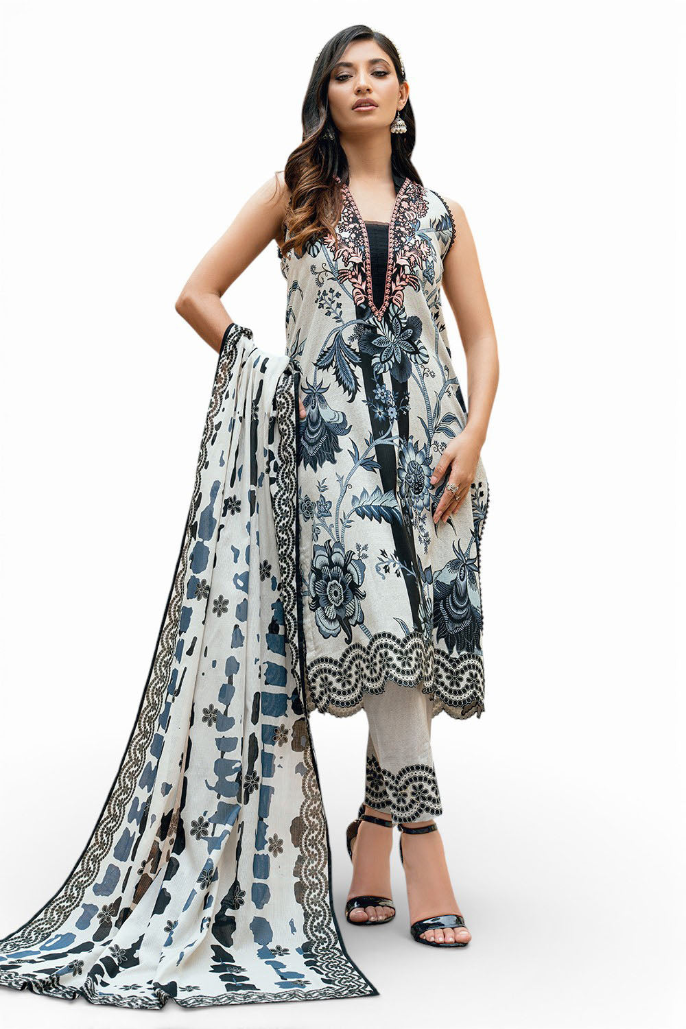 UAE-3 Piece Printed Cross Hatch Suit with Lawn Dupatta CH-62018