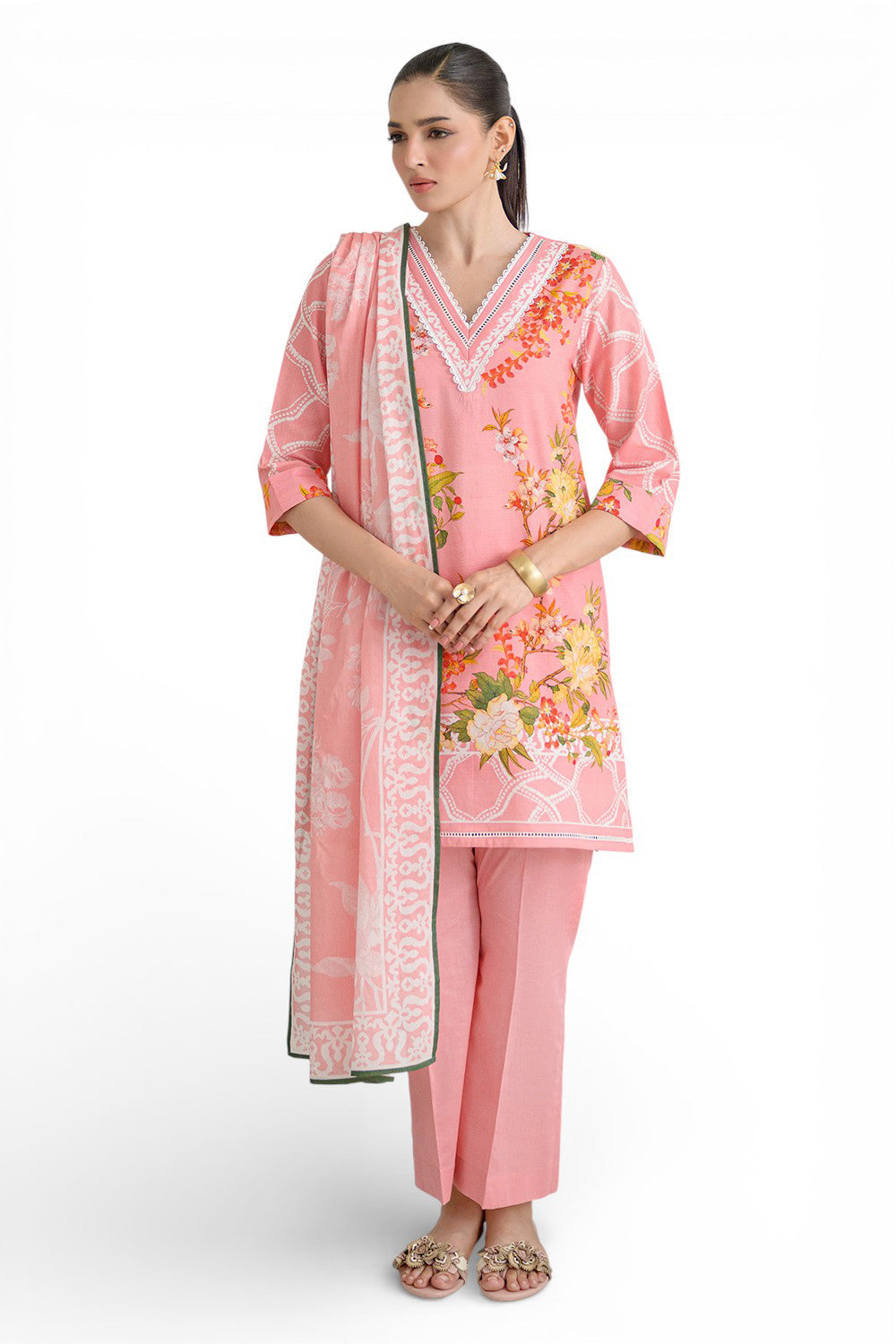 UAE-3 Piece Printed Dobby Suit with Printed Lawn Dupatta and Dyed Trouser DB-62004