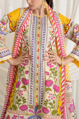 UAE-3 Piece Printed Dobby Suit with Printed Lawn Dupatta and Dyed Trouser DB-62002