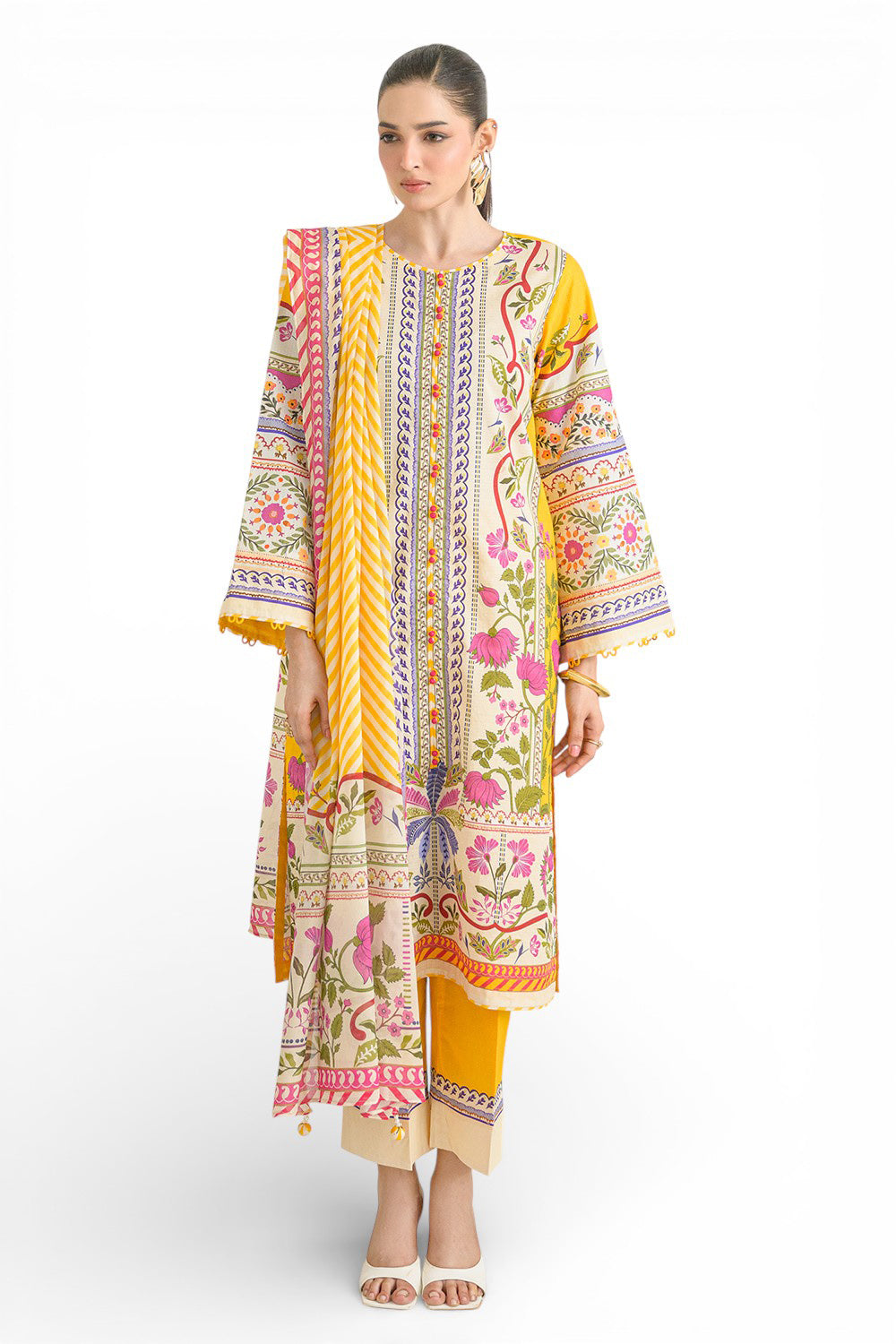UAE-3 Piece Printed Dobby Suit with Printed Lawn Dupatta and Dyed Trouser DB-62002