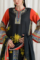 UAE-3 Piece Printed Dobby Suit with Printed Lawn Dupatta and Dyed Trouser DB-62003