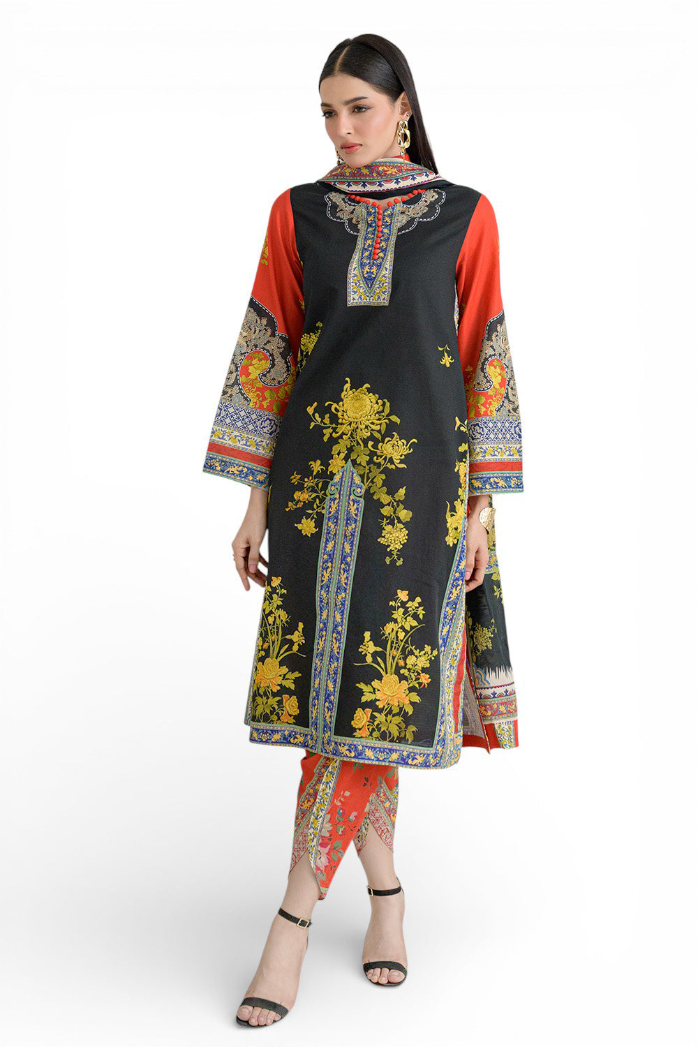 UAE-3 Piece Printed Dobby Suit with Printed Lawn Dupatta and Dyed Trouser DB-62003
