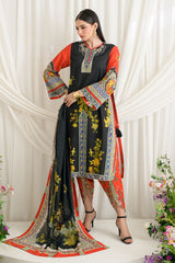 UAE-3 Piece Printed Dobby Suit with Printed Lawn Dupatta and Dyed Trouser DB-62003