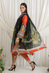 UAE-3 Piece Printed Dobby Suit with Printed Lawn Dupatta and Dyed Trouser DB-62003