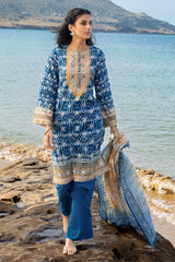 UAE-3 Piece Lacquer Printed Lawn Suit with Lacquer Printed Lawn Dupatta and Dyed Trouser