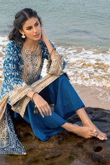 UAE-3 Piece Lacquer Printed Lawn Suit with Lacquer Printed Lawn Dupatta and Dyed Trouser