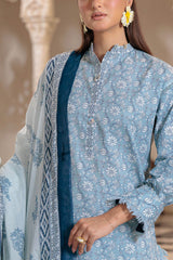 UAE-3 Piece Printed Lawn Suit and Dyed Trouser