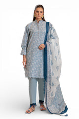 UAE-3 Piece Printed Lawn Suit and Dyed Trouser