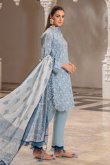 UAE-3 Piece Printed Lawn Suit and Dyed Trouser
