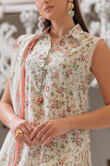UAE-3 Piece Printed Lawn Suit and Dyed Trouser