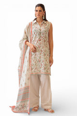 UAE-3 Piece Printed Lawn Suit and Dyed Trouser