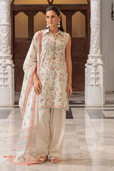 UAE-3 Piece Printed Lawn Suit and Dyed Trouser