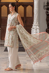 UAE-3 Piece Printed Lawn Suit and Dyed Trouser