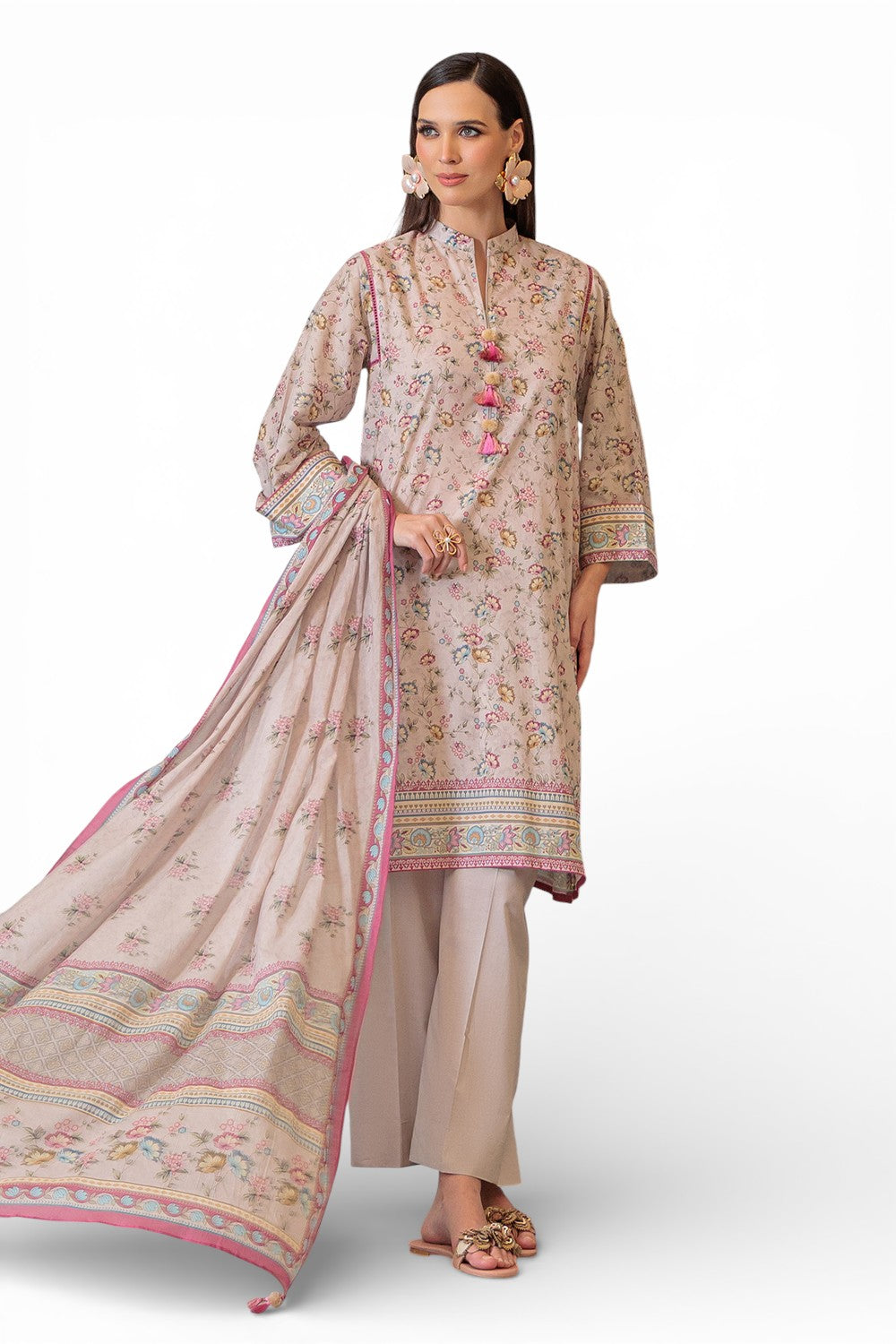 UAE-3 Piece Printed Lawn Suit and Dyed Trouser  CL-62119 B