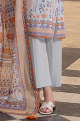 UAE-3 Piece Printed Lawn Suit and Dyed Trouser