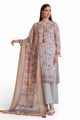 UAE-3 Piece Printed Lawn Suit and Dyed Trouser
