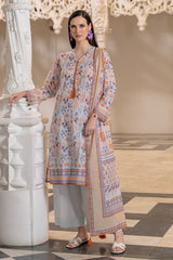 UAE-3 Piece Printed Lawn Suit and Dyed Trouser