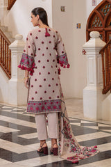 UAE-3 Piece Printed Lawn Suit and Dyed Trouser