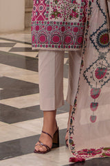 UAE-3 Piece Printed Lawn Suit and Dyed Trouser