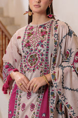 UAE-3 Piece Printed Lawn Suit and Dyed Trouser