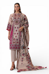 UAE-3 Piece Printed Lawn Suit and Dyed Trouser