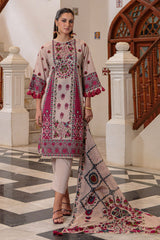 UAE-3 Piece Printed Lawn Suit and Dyed Trouser
