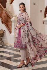 UAE-3 Piece Printed Lawn Suit and Dyed Trouser