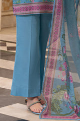 UAE-3 Piece Printed Lawn Suit and Dyed Trouser