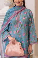 UAE-3 Piece Printed Lawn Suit and Dyed Trouser