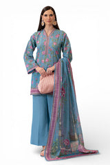 UAE-3 Piece Printed Lawn Suit and Dyed Trouser
