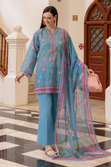 UAE-3 Piece Printed Lawn Suit and Dyed Trouser