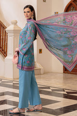 UAE-3 Piece Printed Lawn Suit and Dyed Trouser