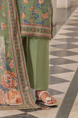 UAE-3 Piece Printed Lawn Suit and Dyed Trouser