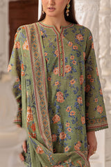 UAE-3 Piece Printed Lawn Suit and Dyed Trouser