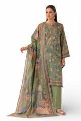UAE-3 Piece Printed Lawn Suit and Dyed Trouser