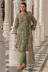 UAE-3 Piece Printed Lawn Suit and Dyed Trouser