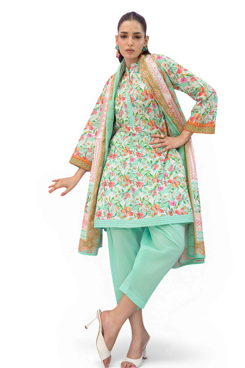 UAE-3 Piece Printed Lawn Suit and Dyed Trouser  CL-62292 A