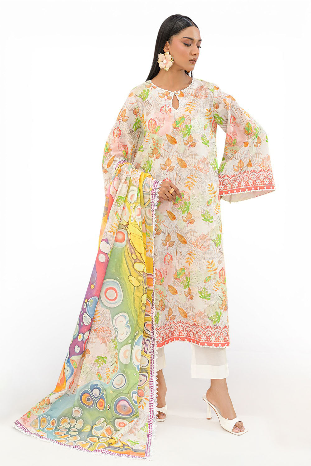 UAE-3 Piece Printed Lawn Suit and Dyed Trouser  CL-62293 B
