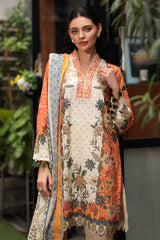 UAE-3 Piece Printed Lawn Suit with Printed Lawn Dupatta and Lace