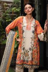 UAE-3 Piece Printed Lawn Suit with Printed Lawn Dupatta and Lace