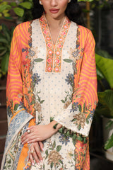 UAE-3 Piece Printed Lawn Suit with Printed Lawn Dupatta and Lace