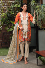 UAE-3 Piece Printed Lawn Suit with Printed Lawn Dupatta and Lace