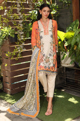 UAE-3 Piece Printed Lawn Suit with Printed Lawn Dupatta and Lace