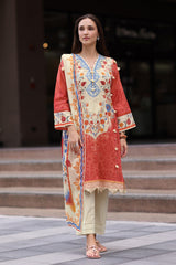 UAE-3 Piece Embroidered Lawn Suit with Printed Lawn Dupatta