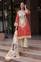 UAE-3 Piece Embroidered Lawn Suit with Printed Lawn Dupatta