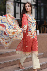 UAE-3 Piece Embroidered Lawn Suit with Printed Lawn Dupatta